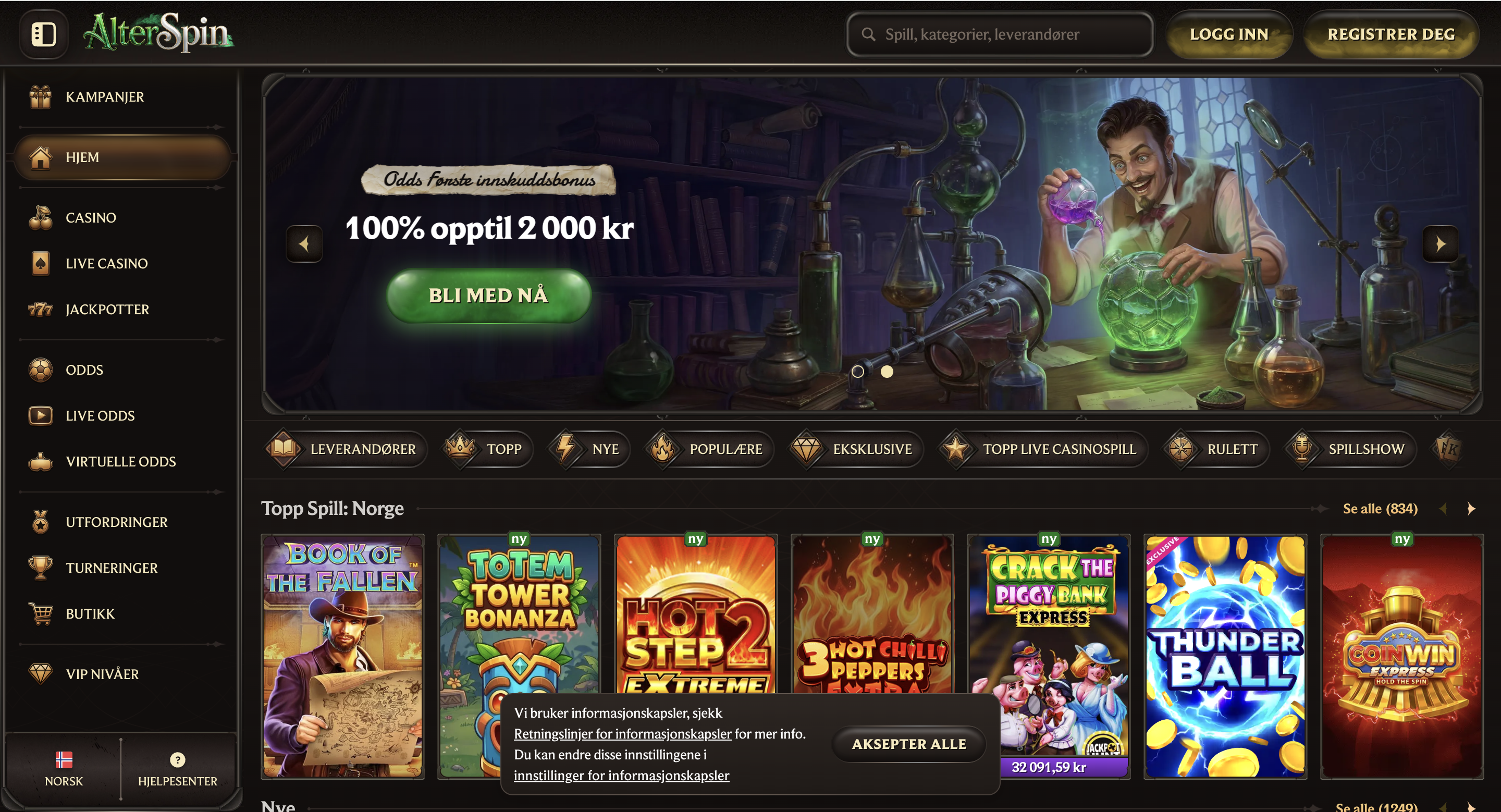 Alterspin Casino forside