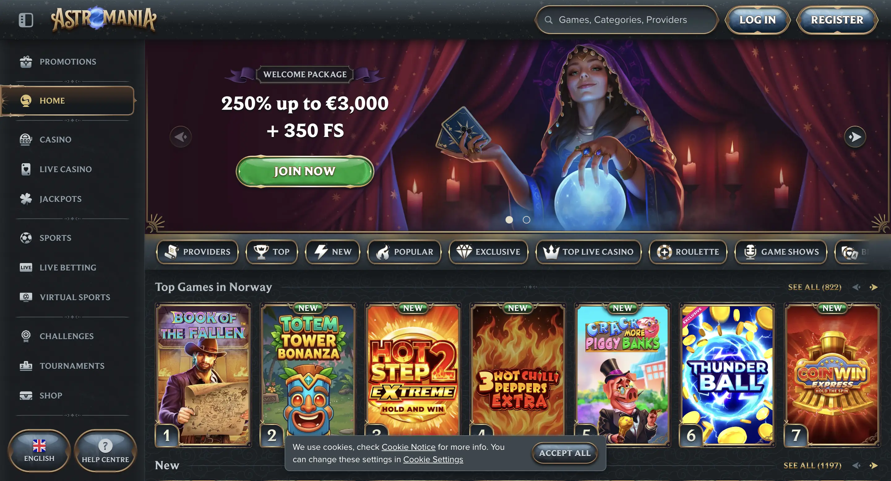 Astromania Casino forside
