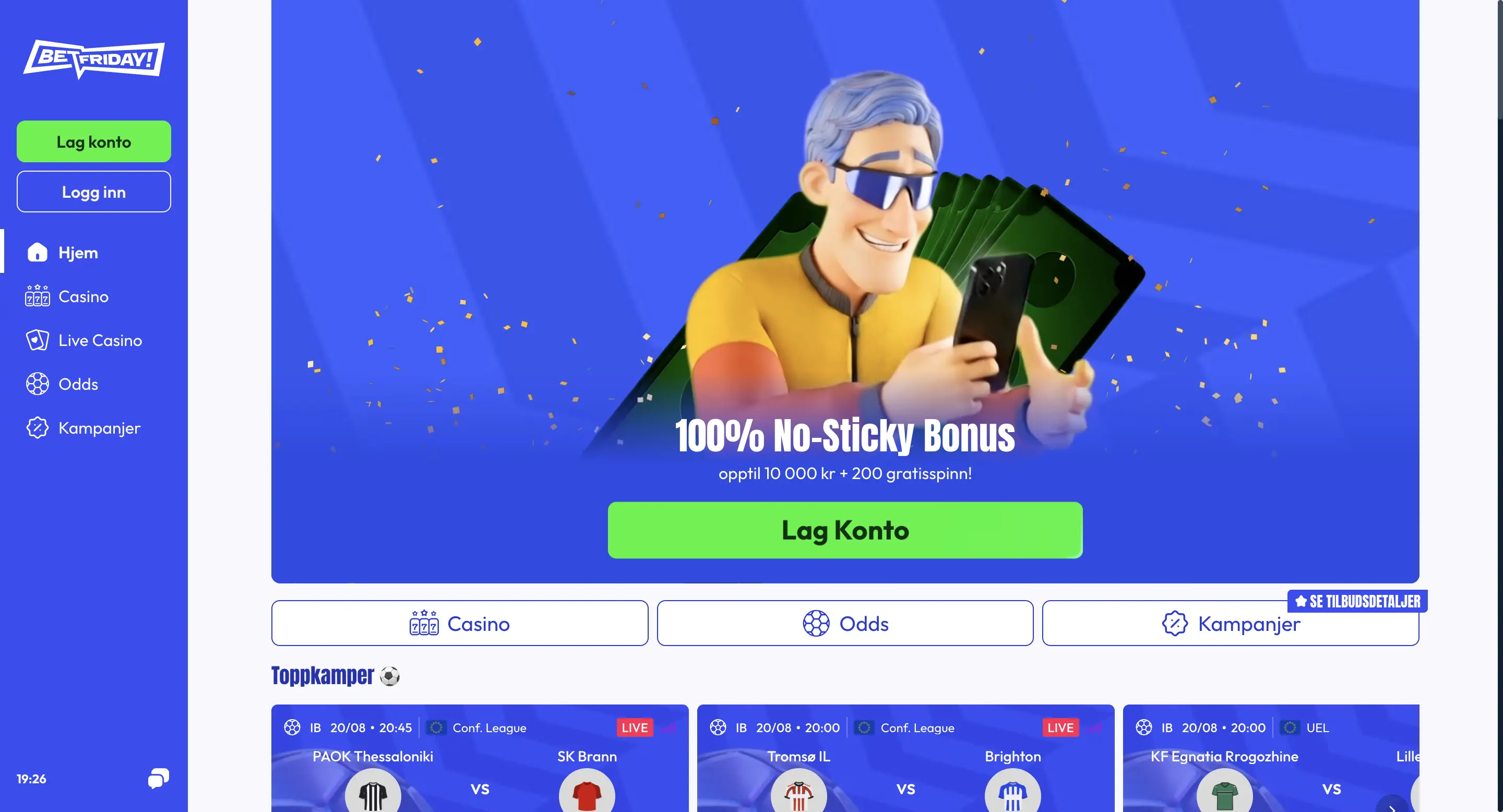 Betfriday Casino forside