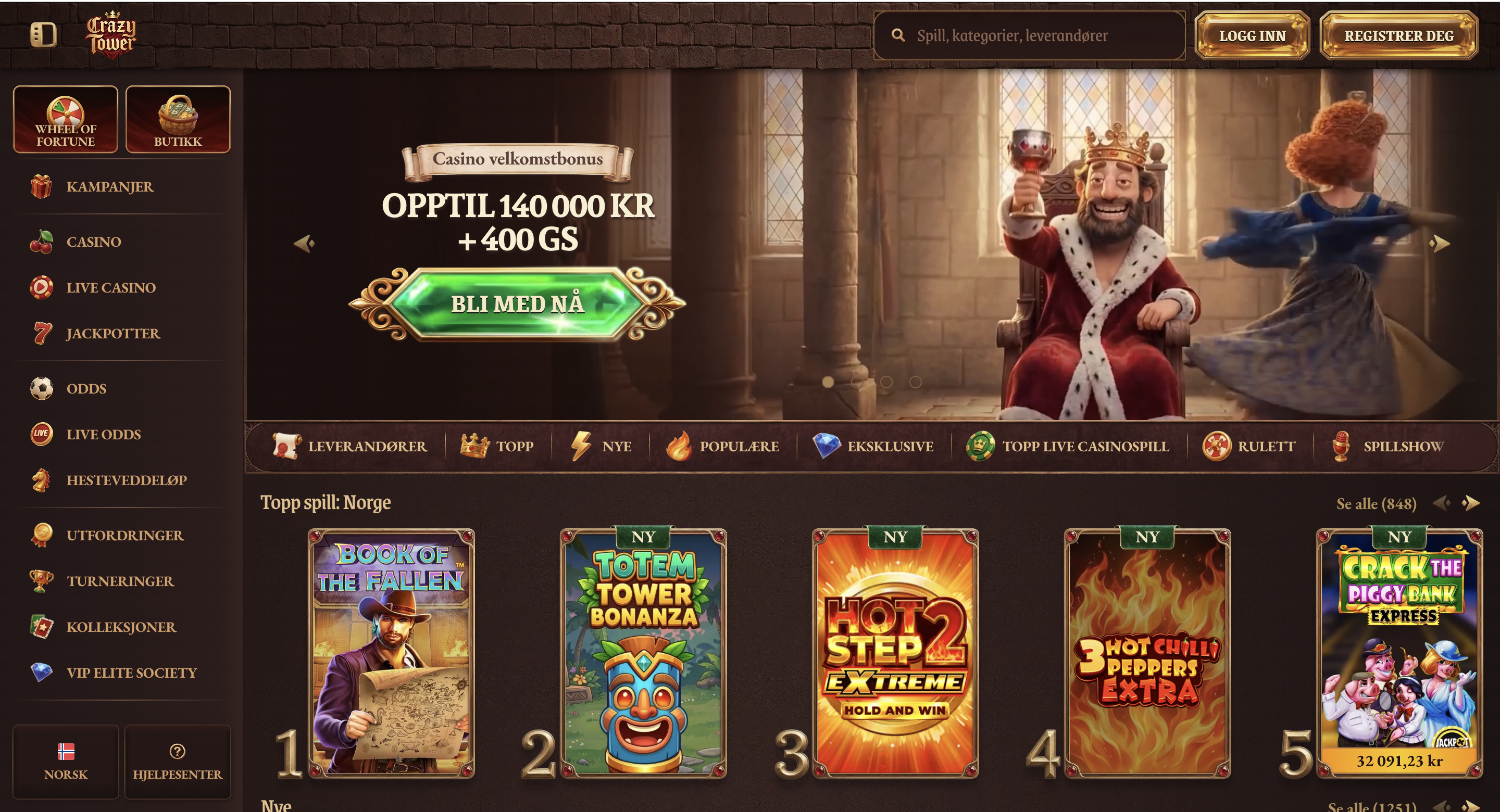 Crazytower Casino forside