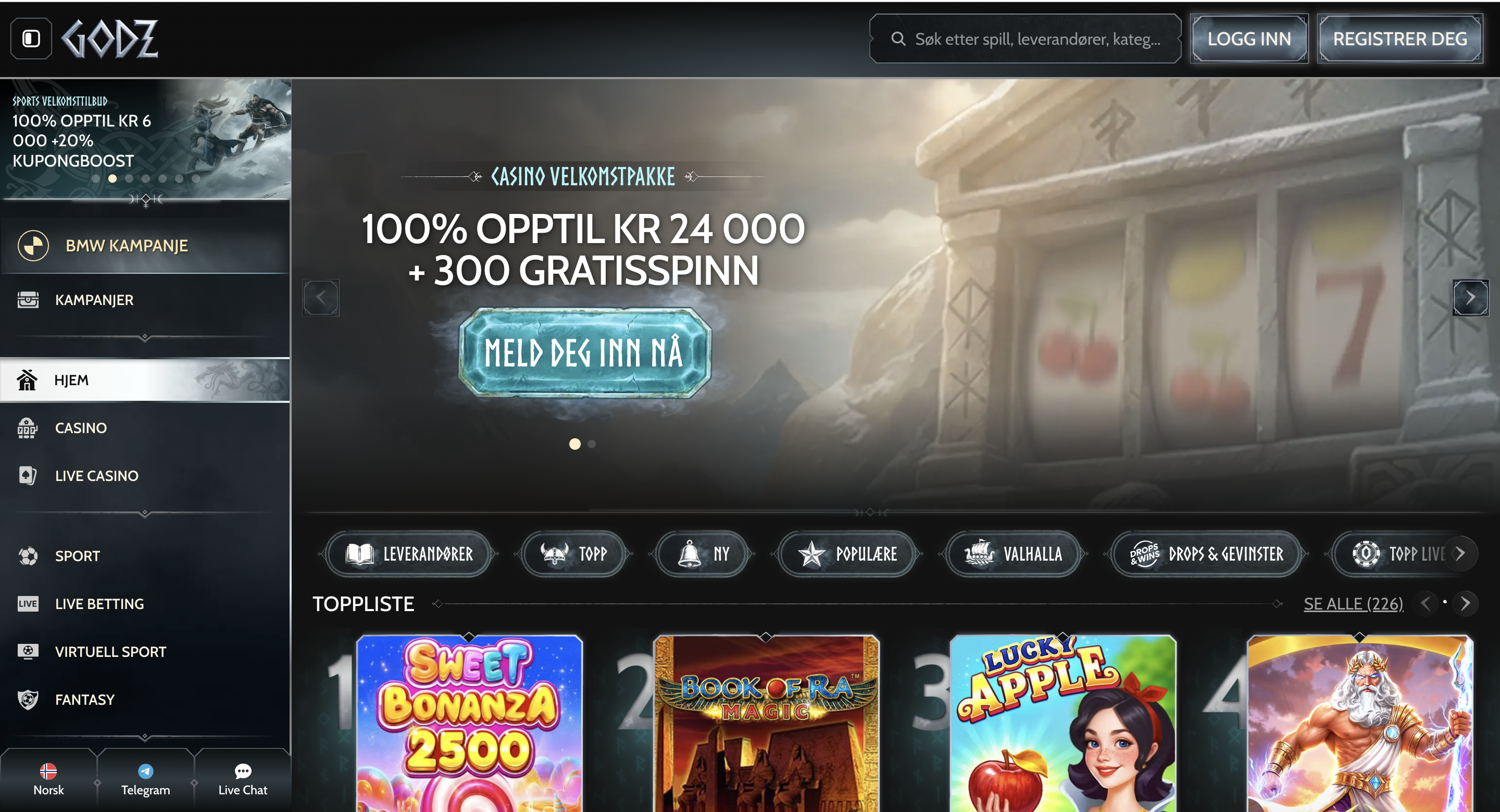 Godz Casino forside