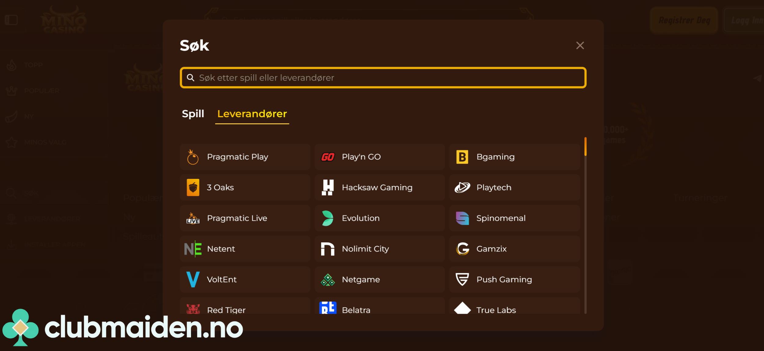 Mino Casino leverandører