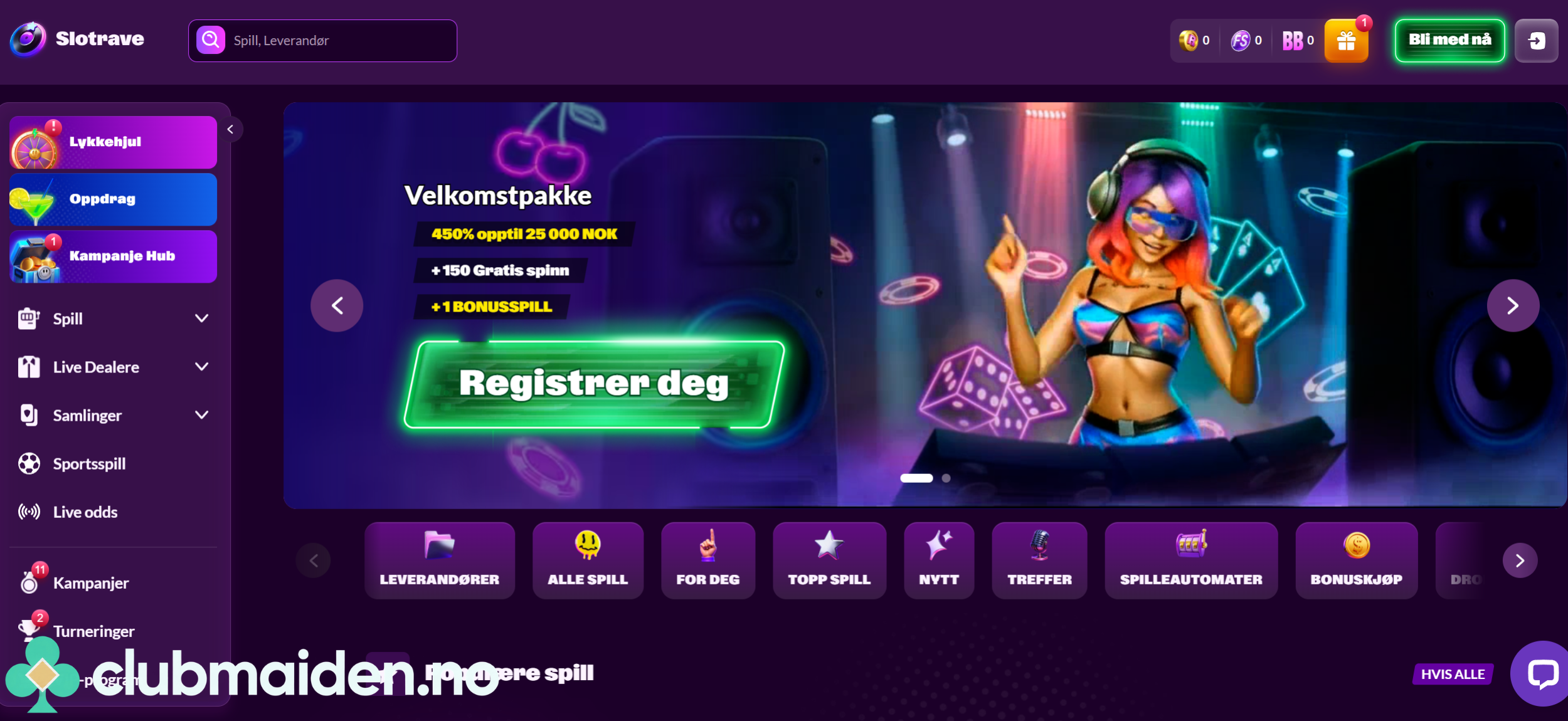 Skjermbilde av forsiden til Slotrave Casino